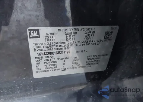 2016 Chevrolet Tahoe Lt z USA, uszkodzony, nr VIN 1GNSCBKC1GR297120